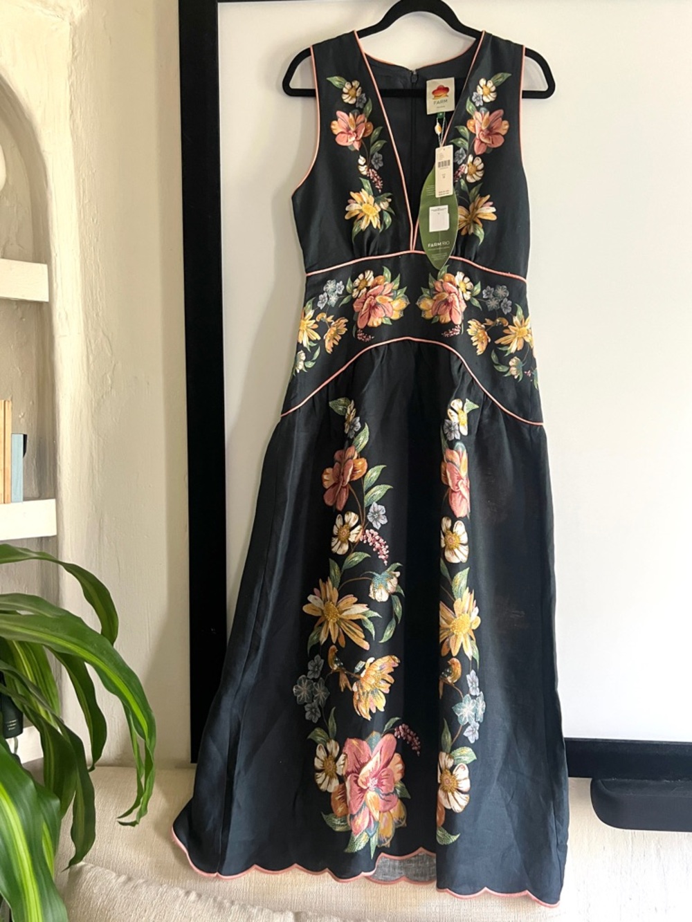 FARM Rio Maira Floral Dark Blue Linen Midi Dress Size Medium NWT - Picture 11 of 16